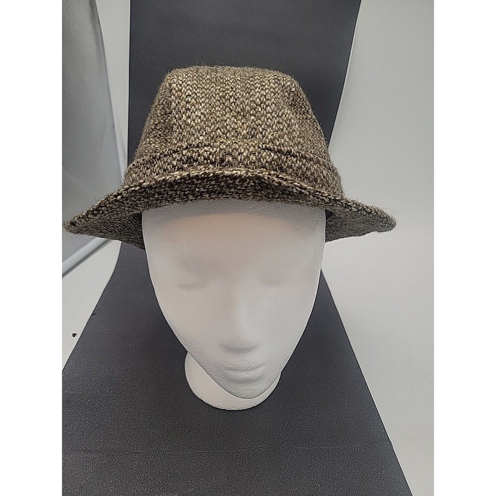 Vtg Donegal Tweed Wool Fedora Hat Handwoven Tan Brown Cream Mix Size 7 Ireland